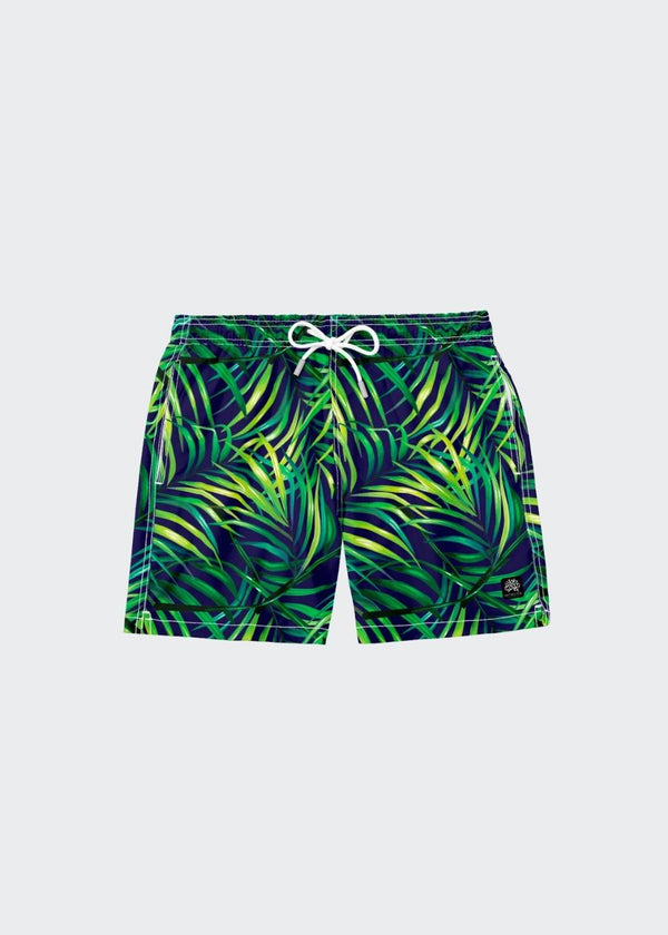 DARK BLUE PALM LEAVES SWIM SHORT