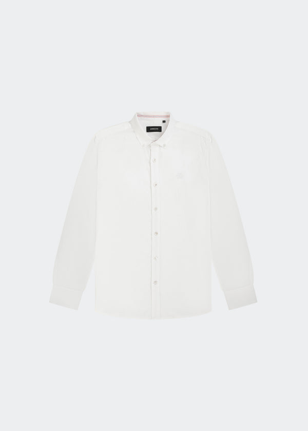 WHITE LONG SLEEVE LINEN BLEND SHIRT