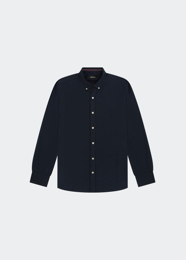 NAVY LONG SLEEVE LINEN BLEND SHIRT
